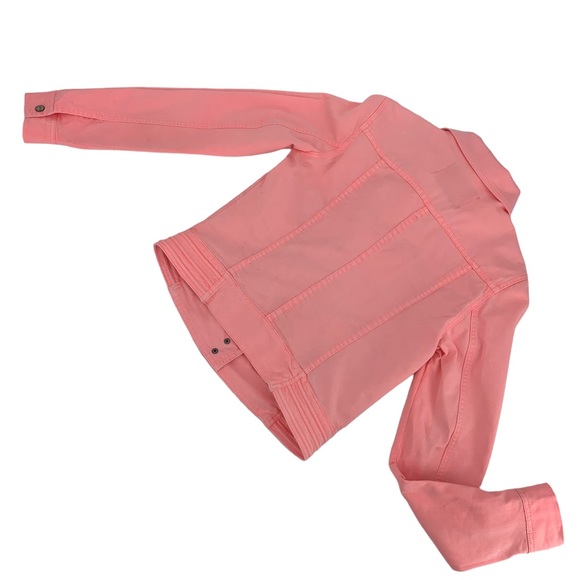 Zara TRF Premium Wash Salmon Pink Moto-Style Lightweight Denim Jacket, Small - Picture 2 of 16